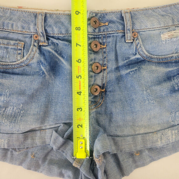 Forever‎ 21 Denim Shorts Juniors 25 Blue Jean Mid Rise Womens Button Fly W27 - Picture 4 of 15
